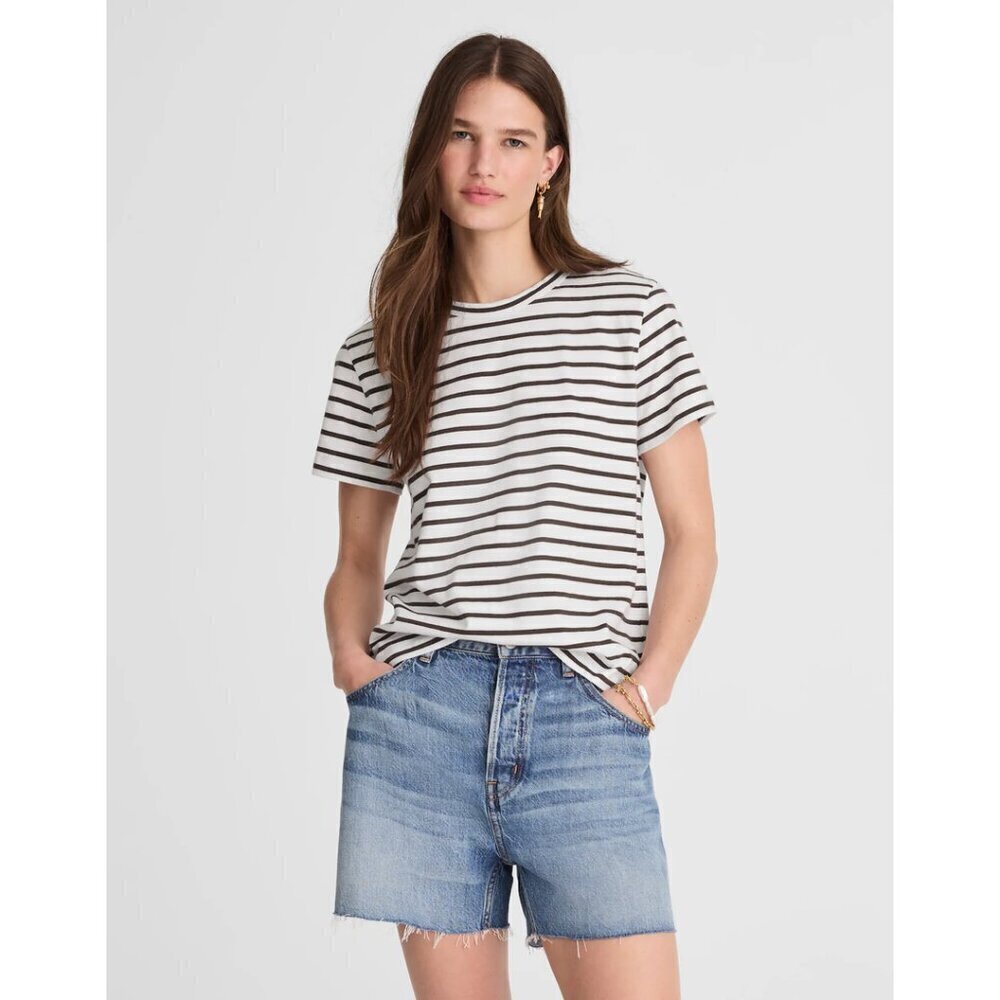 MADEWELL The Perfect Crewneck Tee in Allday Jersey in Roasted Chicory Size Large